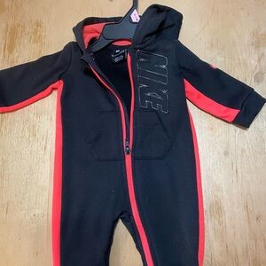 Nike Black and Red Footies with Hood and Zipper